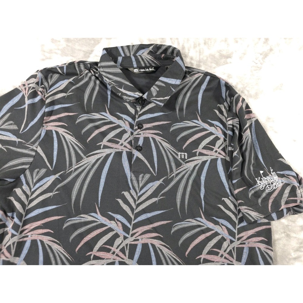 Travis Mathew Casual Golf Polo Shirt King & Bear Mens Large Black Tropical Print